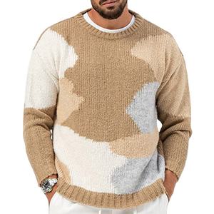 Pull en maille Argyle pour homme, col en V, manches longues, pull d'hiver chaud, doux, respirant, anti-boulochage, pull classique, logo personnalisé - Product Image 1