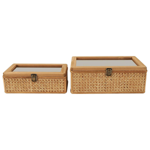 Hot Item Rattan Storage Box <b>With</b> Glass <b>Lid</b> Handmade Wicker Organizer Case <b>Decorative</b> Storage <b>Boxes</b> Natural Home Organizer - Product Image 1