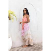Robe midi décontractée Amorzinho faite à la main pour femmes adultes, col en V, imprimé floral, manches mi-longues, tie-dye, ample, ODM, 100 % coton, écologique