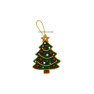 Guirlande de Noël tendance faite à la main avec perles de rocaille personnalisées, ornement vert, rouge et or, décoration traditionnelle suspendue, forme ronde - Product Image 2