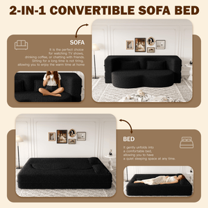 Modern Convertible for Teddy Fabric <b>Sofa</b> Bed 15\" Twin Size Folding Mattress 2-Pillow <b>Foam</b> Filled Sleeper Stylish Floor Living - Product Image 5