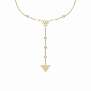 Collier pendentif en or jaune avec diamant de laboratoire, serti pavé triangulaire, design minimaliste, chaîne à maillons pour femme, mariage et usage quotidien - Product Image 3