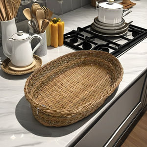 Combination Sedge and <b>Rattan</b> Woven Bread <b>Basket</b> Elegant <b>Storage</b> Tray - Product Image 1