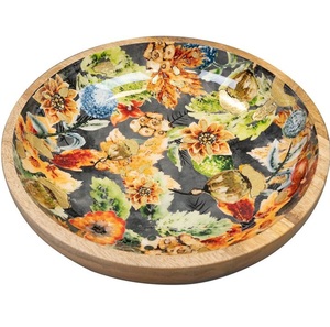 Bol en bois fait main, imprimé émail, avec motif floral rose, idéal pour servir des aliments et comme pièce maîtresse décorative pour offrir. - Product Image 6