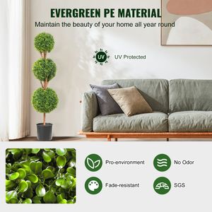 Set di 2 Eleganti Alberi Artificiali di Bosso Finto a 3 Sfere, Alti 48 Pollici, con Fioriere Verdi - Product Image 2