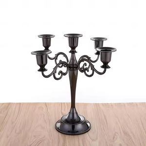 Candélabre en métal noir à 5 bras, porte-bougie vintage de luxe, centre de table pour mariage, support de bougie, décoration de table, éclairage pour la maison - Product Image 1