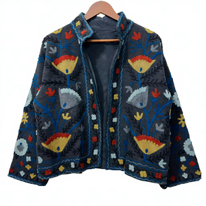 Handmade Knitted Kantha Embroidered Indian Cotton Bomber <b>Jacket</b> Women Ethnic Stylish Reversible Eco-Friendly Quilted Wool - Product Image 2