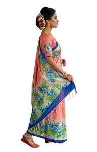 Sari imprimé Bishnupuri en soie pure pour femmes, Inde, Pakistan, Bangladesh, sari traditionnel - Product Image 3