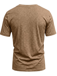 Men's V-Neck Short Sleeve Solid for Cotton Casual T-Shirt Regular Fit Breathable Enzyme Wash Jersey Fabric 180g Eco-Friendly - Product Image 4