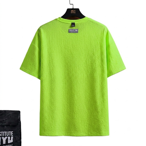 T-shirt homme vert fluo en tissu respirant avec bande grise sur la poitrine, manches courtes, col rond, coupe décontractée, style tendance - Product Image 2