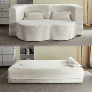 Divano letto moderno Beige 15 \ "Full Size convertibile in peluche velluto a coste imbottito in schiuma, nessun montaggio richiesto per il letto del soggiorno - Product Image 1