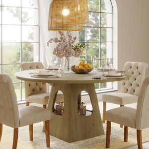 Tavolo da Pranzo Rotondo Stile Fattoria da 47 Pollici con Piano in Legno e Base con Vano Portaoggetti per Cucina o Sala da Pranzo - Product Image 3