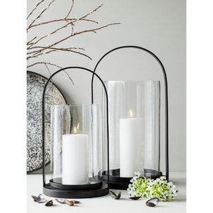 Set Of Two Black Metal And Glass <b>Lantern</b> With Lid Straight Shape For Home Decoration Heat Resistant Candle Holder - Product Image 1