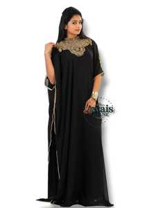 Robe longue de soirée élégante et respirante pour femme, en mousseline, avec col montant, manches longues, broderie de sequins et appliqués unis - Product Image 4