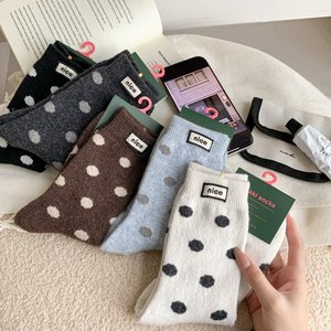 Calzini da <span class=keywords><strong>Donna</strong></span> di Alta Qualità in Cinque Colori a Pois, Caldi Calzini in <span class=keywords><strong>Lana</strong></span> a Metà Polpaccio - Product Image 3