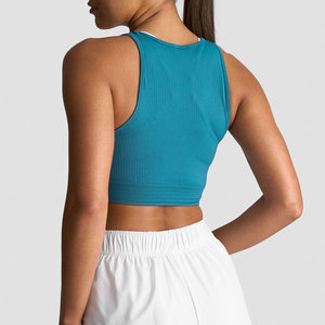 Top corto acanalado para mujer, sin costuras, transpirable, para verano, entrenamiento, fitness, deporte, correr. - Product Image 5