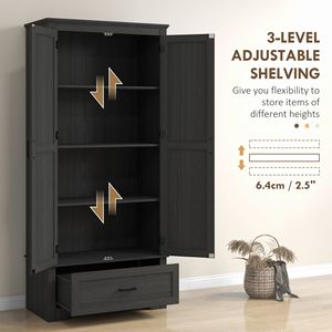 Armadio dispensa da cucina stile farmhouse nero alto 175 cm con 2 ante, cassetto e ripiani regolabili per sala da pranzo - Product Image 5
