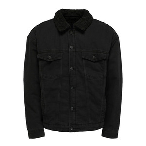 Veste en jean noire pour homme avec doublure en sherpa Coupe classique Fermeture à boutons Style décontracté Vêtement d'automne - Product Image 5