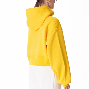Sudadera con capucha para mujer GYM ACTIVE, amarilla, de manga larga, color sólido, informal, de forro polar, con logo frontal, estilo crop top. - Product Image 6