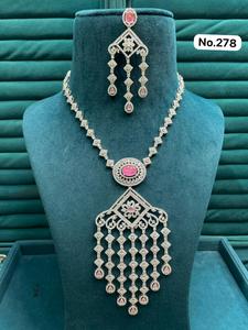 Ensemble de bijoux en zircon plaqué argent avec pierre précieuse rose, design géométrique pour femmes, collier et boucles d'oreilles de mariage, à la mode, n° 278 - Product Image 3