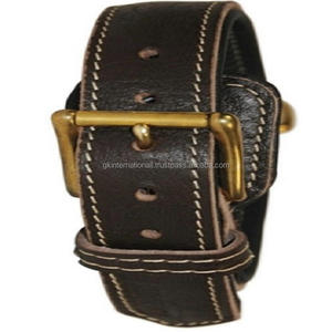 Collar de perro de cuero marrón doble grueso cosido en blanco, nuevo diseño, collar de perro de cuero hecho a mano con hebilla de latón macizo, anillo en D - Product Image 5