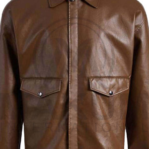 SALVA <b>LEATHER</b> <b>Men's</b> <b>Brown</b> Genuine <b>Leather</b> <b>Jacket</b> Stand Collar Zipper Closure Casual Style Regular Fit Solid Color Pockets - Product Image 4