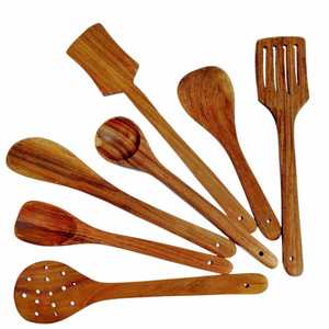 Ensemble d'ustensiles de cuisine en teck à 6 pièces à fixer au mur avec support de suspension en métal, organisateur professionnel pour spatules et louches - Product Image 6