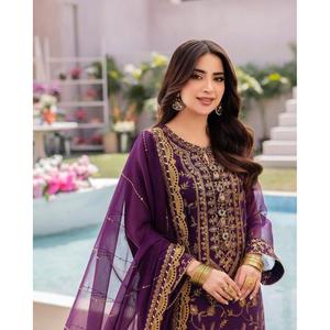 FANTAISIE CHINON SEQUENCE BRODERIE TRAVAIL TOP PALAZZO AVEC DUPATTA VIOLET - Product Image 5