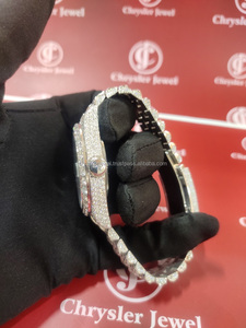 Montre unisexe de 41 mm à mouvement automatique en acier inoxydable avec diamants et moissanite, nouvelle conception à forte vente en 2024, provenant d'Inde - Product Image 4