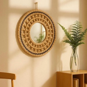 High Quality Rattan <b>Round</b> <b>Mirror</b> Framed <b>Mirror</b> Perfect For <b>Bathroom</b> Wall Decor And Daily Grooming Use Wholesale From India - Product Image 6