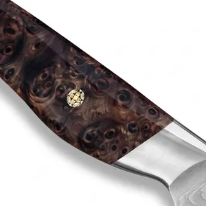Couteau de chef classique de 8 pouces, lame à motif vague argentée, manche en bois de palissandre brun, outil de cuisine pour couper les fruits et les légumes - Product Image 4