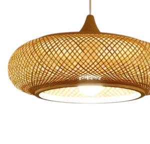 Handmade Woven Bamboo <b>Lampshade</b> Flat Round Pendant Light Fixture Modern Natural Wicker Chandelier <b>Hanging</b> Lamp - Product Image 3