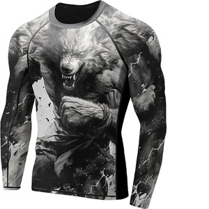 Custom Men's Rash Guard Performance <b>Compression</b> <b>Shirt</b> with Stretch Fabric for Surfing MMA and Fitness Training - Product Image 2