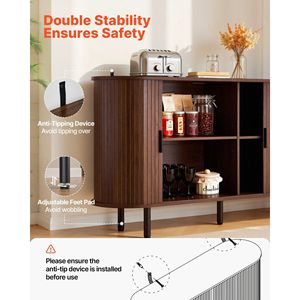 Mid Century Fluted Coffee Bar Cabinet 2-Door <b>Sideboard</b> Buffet Station with Sliding Doors for Home Office - Product Image 6