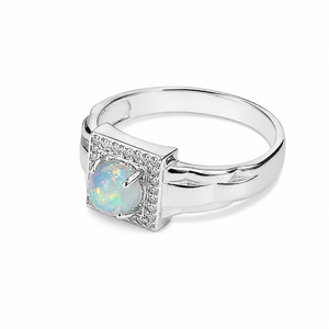 Natural Stone <b>Opal</b> and Diamond Luxury <b>Ring</b> in 925 Sterling <b>Silver</b> Rhodium Plated with Prong Setting - Product Image 3