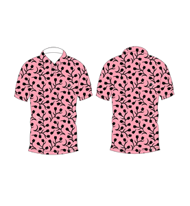 Camisa polo con estampado de enredaderas florales en negro y rosa para hombre, camisa de golf informal de manga corta a la moda de verano - Product Image 3