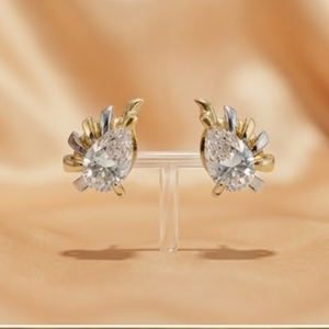 Round <b>Crystal</b> Stone Delicate Designer <b>Stud</b> Jewelry for Women and Girls Luxury Two Tone Gold <b>Earrings</b> with Sparkling - Product Image 4