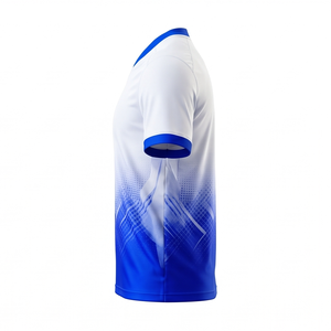 Camiseta de Fútbol Sublimada con Degradado Blanco y Azul |   Corto |   Cuello en V |   Nombre del Insignia Personalizado |   100% Poliéster |   Venta al por mayor OEM, MOQ 10 - Product Image 2