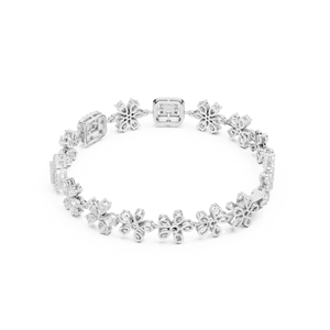 Pulsera de Diamantes Florales de Lujo en Oro Blanco de 18K con Diamantes Cultivados en Laboratorio, Pulsera de Eslabones Florales con Diamantes de Corte Esmeralda y Marquesa - Product Image 2