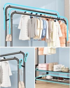 Minimalist Metal <b>Clothing</b> <b>Rack</b> With Wheels 4-Tier Storage Shelf <b>Standing</b> Wardrobe Organizer Multifunctional Design - Product Image 5