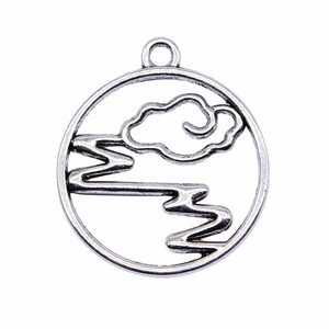Breloque Éclair Nuage de Foudre 25x22mm en Alliage de Zinc Argent Vieilli, Cercle Ajoure pour Collier de Météorologue - Product Image 4