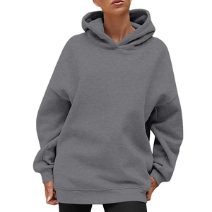 Sweat à capuche oversize pour femme, couleur unie, manches longues, mélange de coton, tricoté, respirant, pour l'automne - Product Image 5