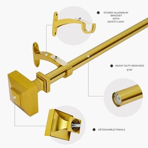 Classic Gold <b>Curtain</b> Pole <b>Finial</b> Rectangle Shape Anti Rust Metal Finish Traditional Style Decorative End Cap - Product Image 2