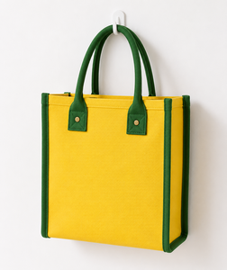 Sac fourre-tout en toile bicolore avec poignées et finitions en PU bleu clair, forme carrée, style simplicité urbaine, toile de coton épaisse - Sac fourre-tout en toile - Product Image 5