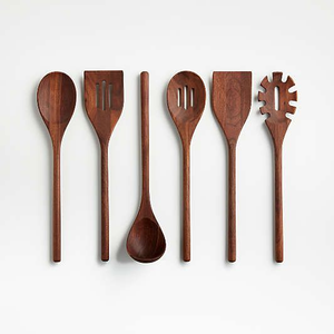 Juego de cucharas de madera de teca y acacia hechas a mano con soporte, vajilla natural sostenible, cucharas de cocina personalizadas - Product Image 2