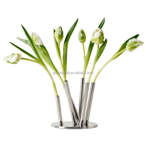Jarrón de laboratorio de <span class=keywords><strong>roble</strong></span>, jarrones de tallo moderno y alto corto, jarrones de acero de un solo tallo, decoración de mesa para eventos de boda - Product Image 1