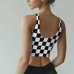 Brassières de sport pour femmes, légères, respirantes, extensibles dans quatre directions, à carreaux, sans coutures, avec soutien-gorge intégré, débardeurs longs sans armatures - Product Image 2