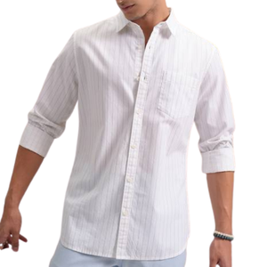 Men's Beige Long Sleeve Casual Shirt Turn-<b>down</b> Collar Solid Color Breathable Cotton Poplin Summer Shirts - Product Image 3