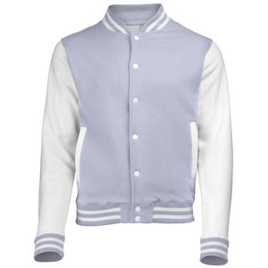<b>Men's</b> Light Blue White Puffer Varsity Jacket HIGH STREET Style Regular Fit Stand Collar Zipper Closure Winter Wear Woolen - Product Image 1