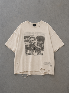 Camiseta de algodón negra extragrande de estilo vintage de fábrica, con gráfico de collage, pigmentada, lavada y desgastada, estilo streetwear. - Product Image 4